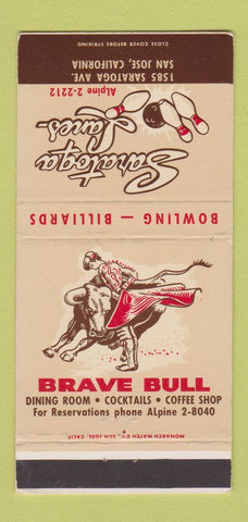 Matchbook Cover - Saratoga Lanes Bowling Billiards San Jose CA 30 Strike