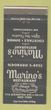 Matchbook Cover - Marino's Restaurant New York City WEAR 30 Strike
