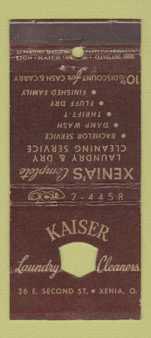 Matchbook Cover - Kaiser Laundry Cleaners Xenia OH 21 Strike Feature