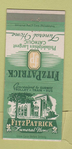 Matchbook Cover - Fitzpatrick Funeral Home Philadelphia PA Catholic 30 Strike