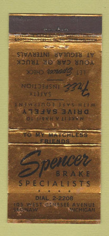 Matchbook Cover - Spencer Brake Saginaw MI WEAR 21 Strike Feature