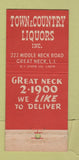 Matchbook Cover - Town & Country Liquors Great Neck LI NY 21 Strike Feature