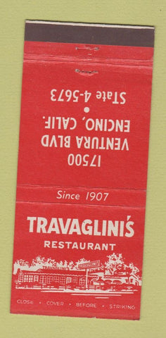 Matchbook Cover - Travaglini's Restaurant Encino CA 30 Stick
