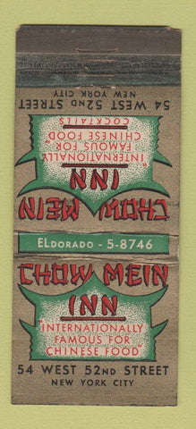Matchbook Cover - Chow Mein Inn New York City WORN 21 Strike Feature
