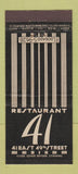 Matchbook Cover - Restaurant 41 New York City 21 Strike Feature