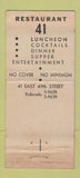 Matchbook Cover - Restaurant 41 New York City 21 Strike Feature