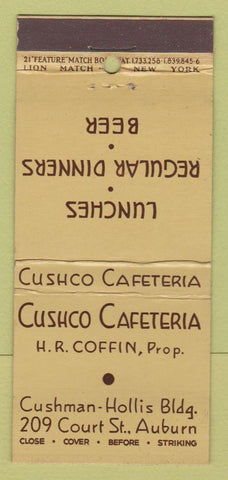 Matchbook Cover - Cushco Cafeteria Auburn NY 21 Strike Feature