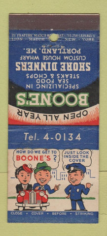 Matchbook Cover - Boone's Shore Dinners Portland ME 21 Strike Feature