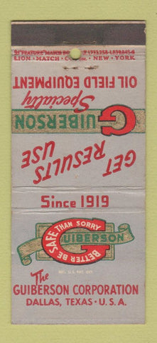 Matchbook Cover - Guilberson Corp Oil Field Dallas TX 21 Strike Feature