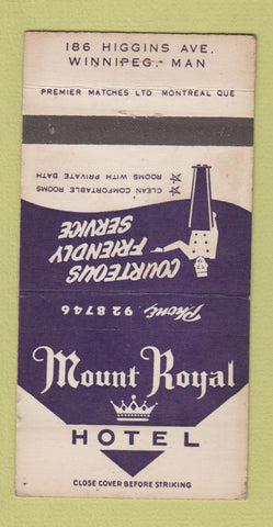 Matchbook Cover - Mount Royal Hotel Winnipeg MB 30 Strike