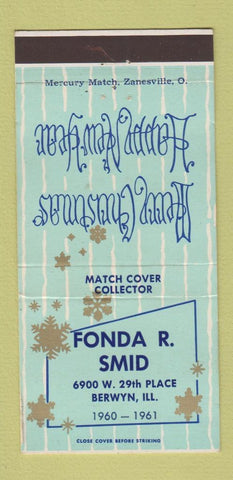 Matchbook Cover - Fonda Smid Match Collector Berwyn IL 1960 Christmas 30 Strike