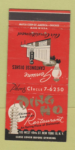 Matchbook Cover - Ding Ho Chinese Restaurant New York City 30 Strike