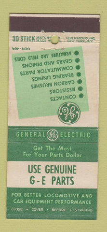 Matchbook Cover - GE General Electric Parts 30 Stick