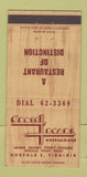 Matchbook Cover - Cross Roads Restaurant Norfolk VA 30 Strike