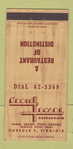 Matchbook Cover - Cross Roads Restaurant Norfolk VA 30 Strike