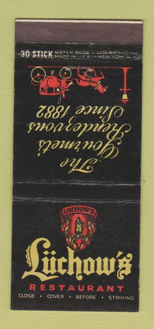 Matchbook Cover - Luchow's Restaurant New York City 30 Stick