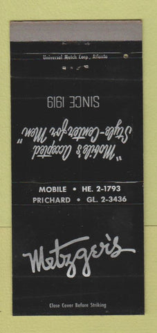 Matchbook Cover - Metzger's Men's Clothes Mobile Prichard AL WEAR 30 Strike