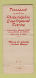 Matchbook Cover - Philadelphia Employment Service PA 30 Stick