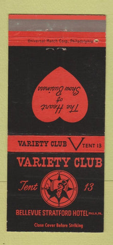 Matchbook Cover Variety Club Bellevue Stratford Hotel Philadelphia PA 30 Strike