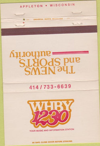 Matchbook Cover - WHBY Radio 1230 Appleton WI 40 Strike