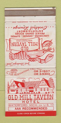 Matchbook Cover - Old Mill Tavern Hotel Waterford MI WEAR 30 Strike