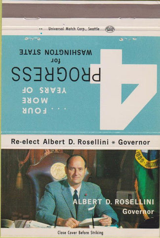 Matchbook Cover - Albert Roselli Governor Washinton State WEAR 40 Strike