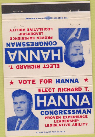 Matchbook Cover - Richard Hanna Congress CA Orange County Bribery 40 Strike