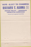 Matchbook Cover - Richard Hanna Congress CA Orange County Bribery 40 Strike