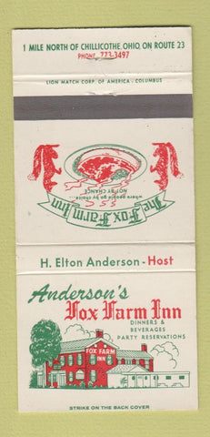 Matchbook Cover - Fox Farm Inn Chillicothe OH 30 Strike
