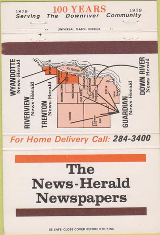 Matchbook Cover - News Herald Newspaper Wyandotte Trenton 40 Strike