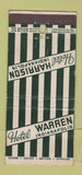 Matchbook Cover - Hotel Harrison Warren Indianapolis IN 30 Stick