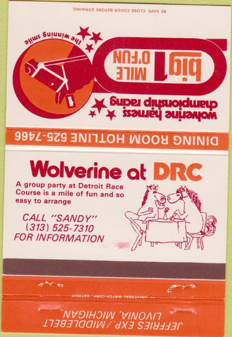Matchbook Cover - Wolverine Harness Horse Racing Livonia MI 40 Strike