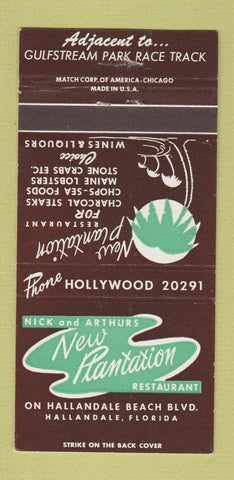Matchbook Cover - New Plantation Restaurant Hallandale FL 30 Strike