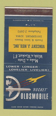 Matchbook Cover - Oldsmobile Rocket Vincent Neu Davenport IA 30 Strike
