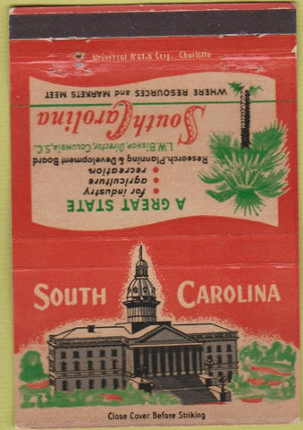 Matchbook Cover - South Carolina Tourism Columbia SC 40 Strike