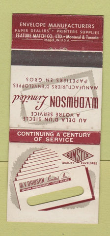 Matchbook Cover - WV Dawson Envenopes Montreal QC 21 Strike Feature