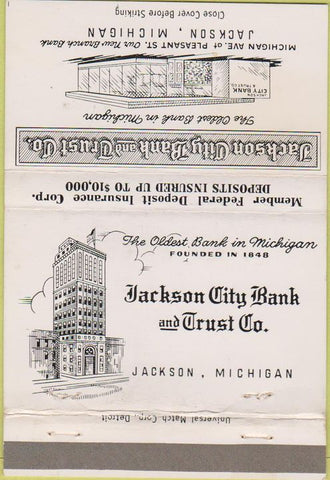 Matchbook Cover - Jackson City Bank Trust Jackson MI 40 Strike