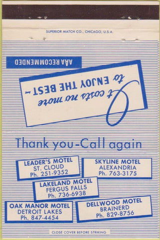 Matchbook Cover - Motels St Cloud Fergus Falls Brainerd MN 40 Strike