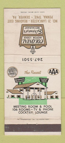 Matchbook Cover - Colonial Motor Lodge Denver PA WEAR 30 Strike
