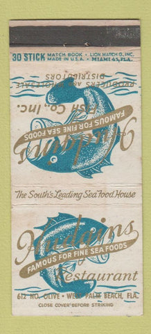 Matchbook Cover - Hudgins Restaurant West Palm Beach FL WEAR 30 Stick