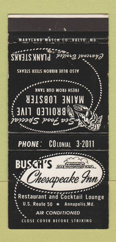 Matchbook Cover - Busch's Chesapeake Inn Annapolid MD 30 Strike