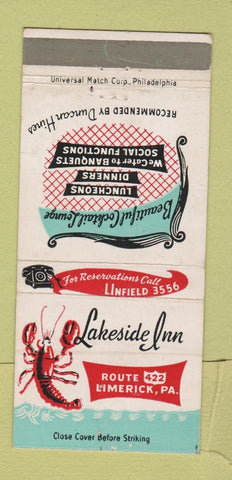 Matchbook Cover - Lakeside Inn Limerick PA WEAR 30 Strike