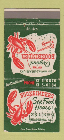 Matchbook Cover - Bookbinders Seafood House Philadelphia PA lobster 30 Strike