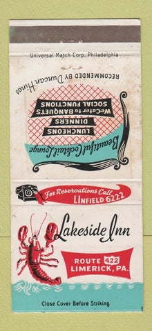 Matchbook Cover - Lakeside Inn Limerick PA lobster 30 Strike