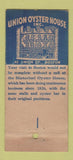 Matchbook Cover - Union Oyster House Boston MA WEAR 21 Strike Feature