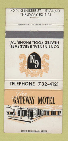 Matchbook Cover - Gateway Motel Utica NY 30 Strike