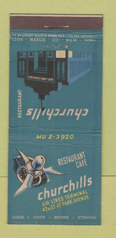 Matchbook Cover - Churchills Restaurant New York City 21 Strike Feature