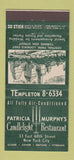 Matchbook Cover Patricia Murphy's Candlelight Restaurant New York City 30 Stick