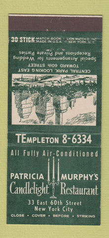 Matchbook Cover Patricia Murphy's Candlelight Restaurant New York City 30 Stick
