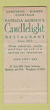 Matchbook Cover Patricia Murphy's Candlelight Restaurant New York City 30 Stick